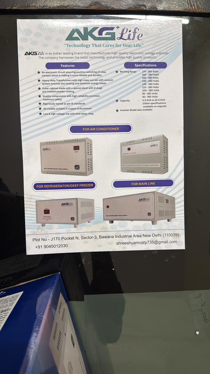 AKG Life Product Brochure — AC Main Line Refrigerator Stabilizers